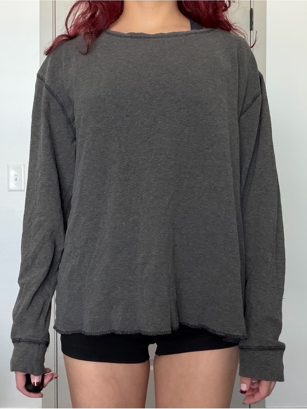 Reclaimed Vintage Charcoal Gray Long-Sleeve Raw-Edge Sweatshirt